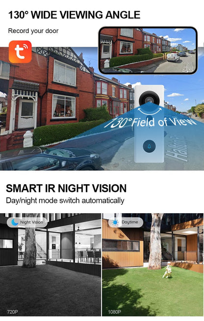 Sonnette Caméra Vidéo WI-FI Intelligente sur batterie avec Système IP